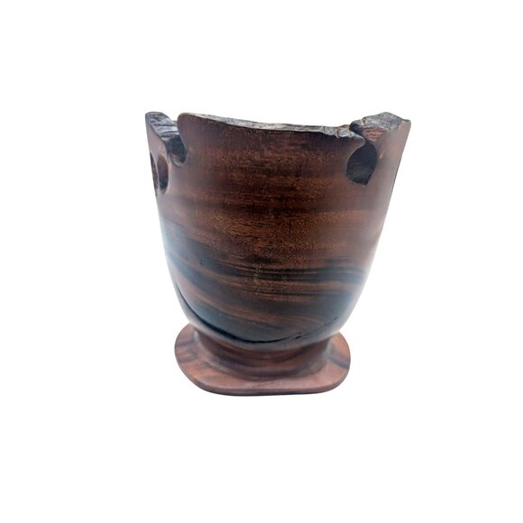 Handcrafted Decorative Wooden Planter Vase With Natural Edge Walnut?  6" Tall - Picture 3 of 10